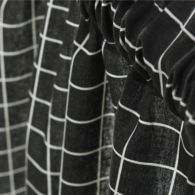 Roman Blackout Windows Half-Curtains Kitchen Short Valance (Black Plaid)