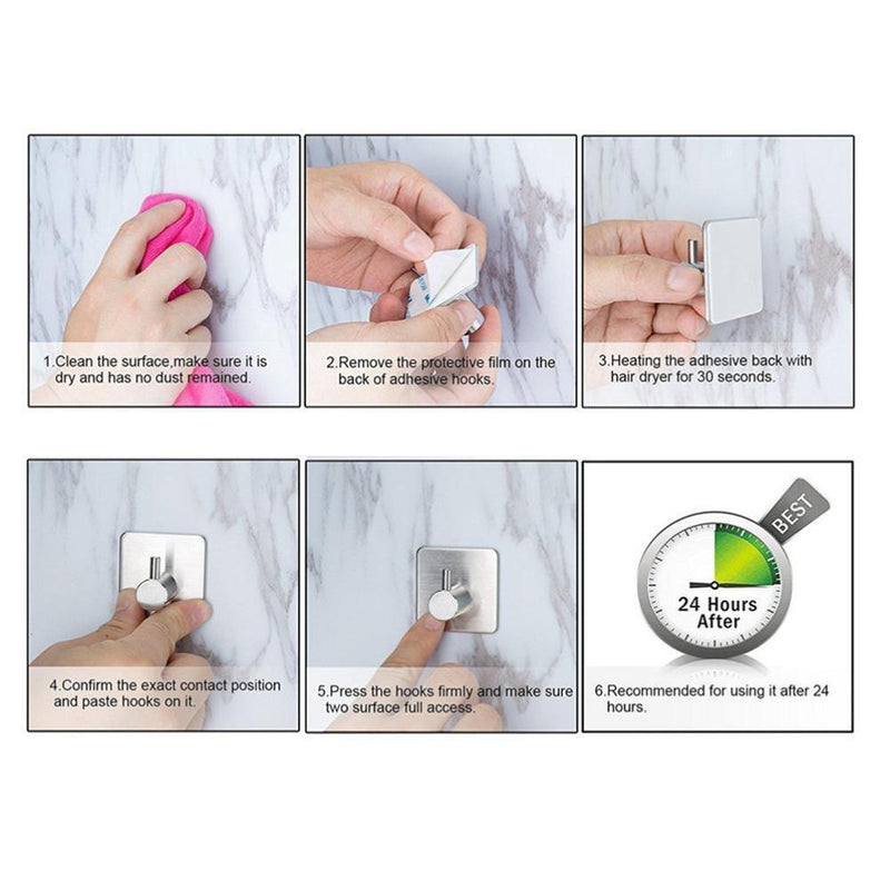 Stainless Steel Bathroom Hook Rustproof Self-adhesive Kitchen Hanger (2pcs)