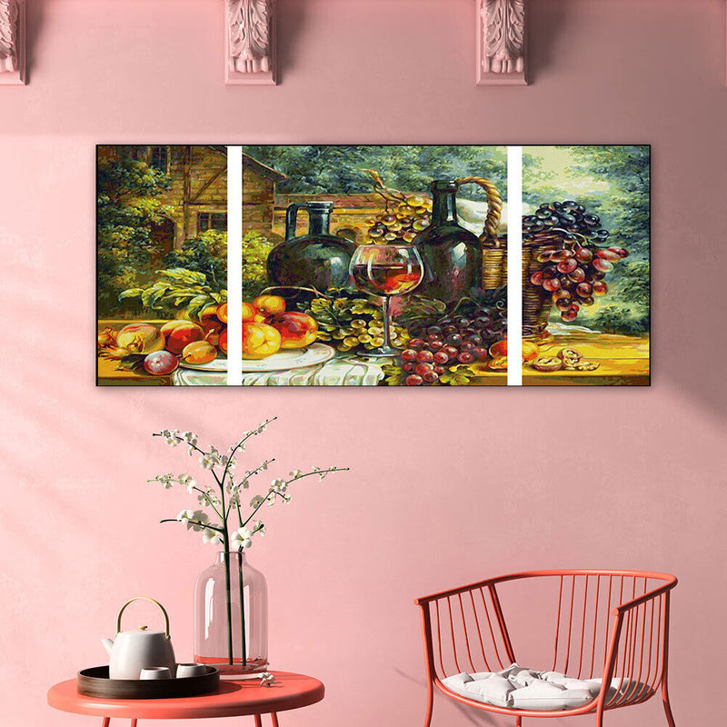 3 Panels Table Fruits Wine Oil Paint By Numbers Kits DIY Handpainted on Canvas