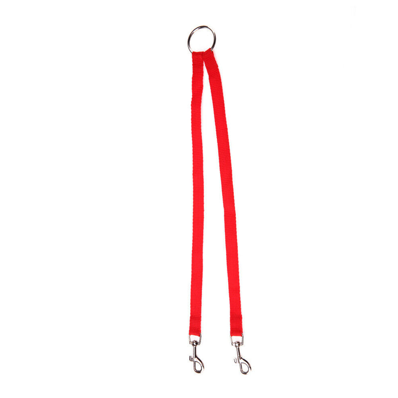 Nylon Double Dual Two Pets Dogs Leash 2 Way Coupler Walk Necklace(Red)