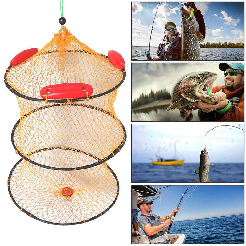 2 Layer Portable Foldable Fishing Floating Net Shrimp Cage Trap Networks Newly