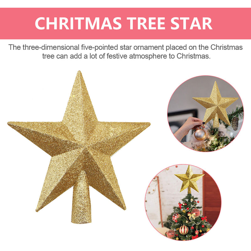 Glitter Christmas Star Tree Topper Sparkling Five-Point for Star Christmas Tree
