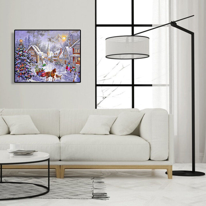 Oil Painting By Numbers Set Christmas Tree in Snow DIY Drawing Xmas Decor Gifts