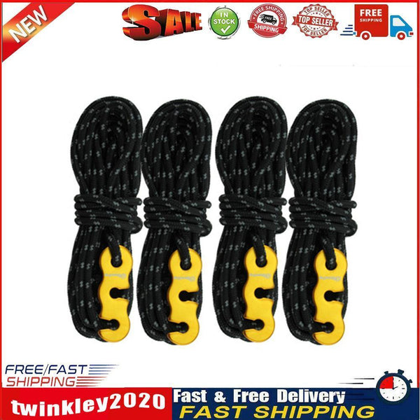 4pcs Tent Wind Rope Buckle Reflective Outdoor Camping Cord Lanyard (Black) Newly