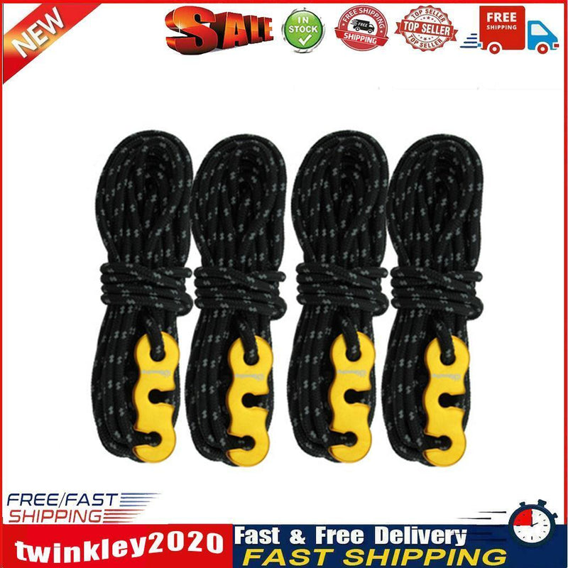 4pcs Tent Wind Rope Buckle Reflective Outdoor Camping Cord Lanyard (Black) Newly