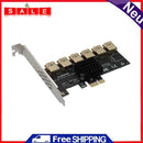 PCIE 1to 6 USB3.0 Riser Card Miner Mining Add on Card with Heat Sink for Linux