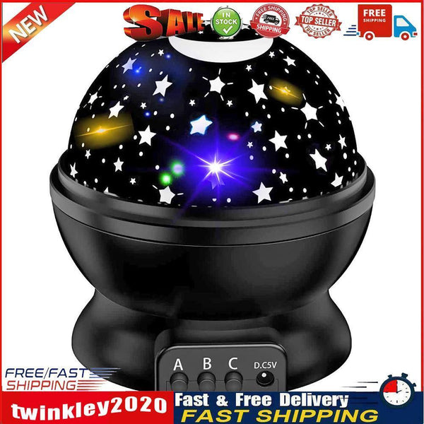 LED Starry Sky Night Light Rotating Projector Star Moon Table Lamp (Black) Newly