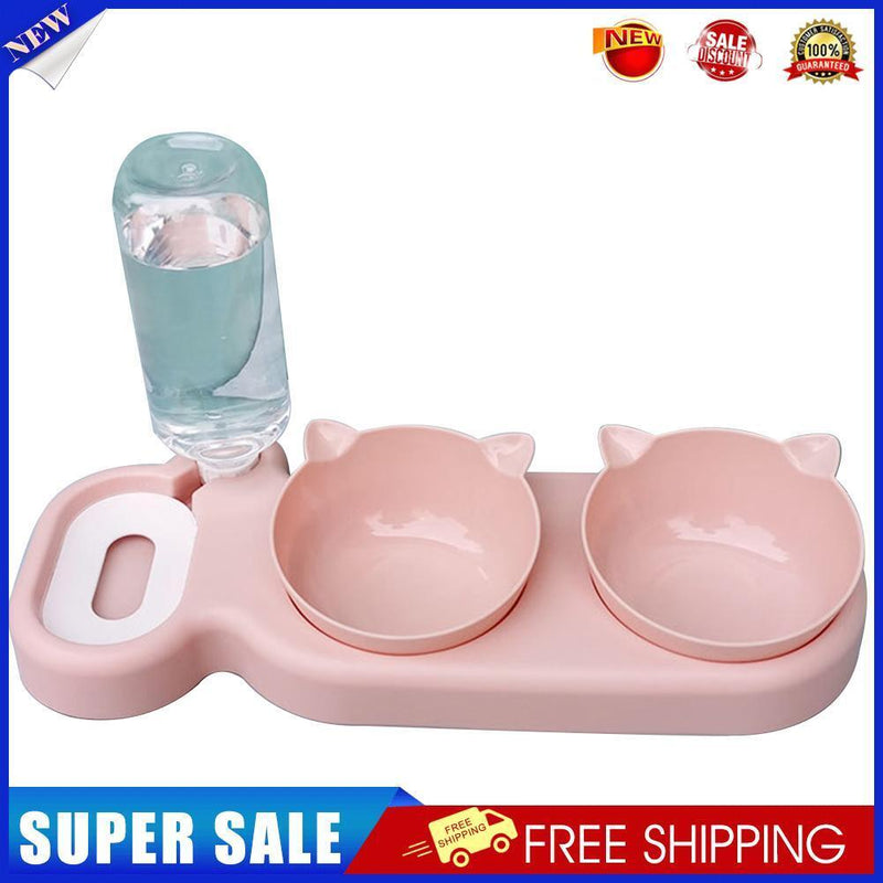 Pet Cat Double Bowl Automatic Feeder Food Drinking Water Fountain (Pink)