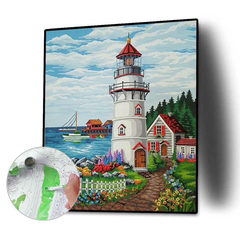 Hand Painted Oil Paint by Numbers DIY Lighthouse Drawing Wall Decoration Gift
