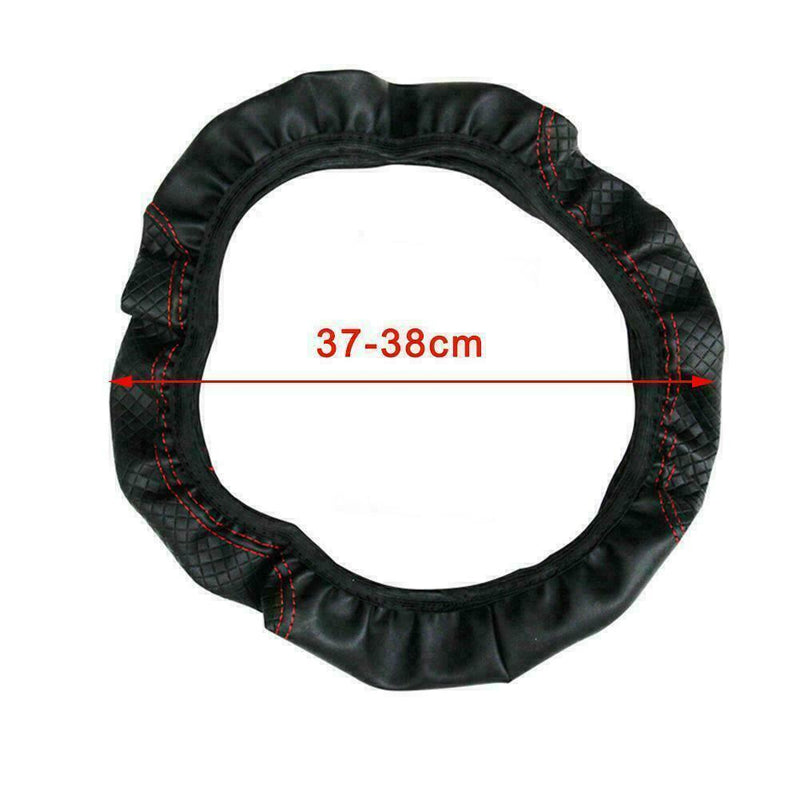 Black+Red Microfiber Leather Car Steering Wheel Protect Sale Cover 38cm K3C7