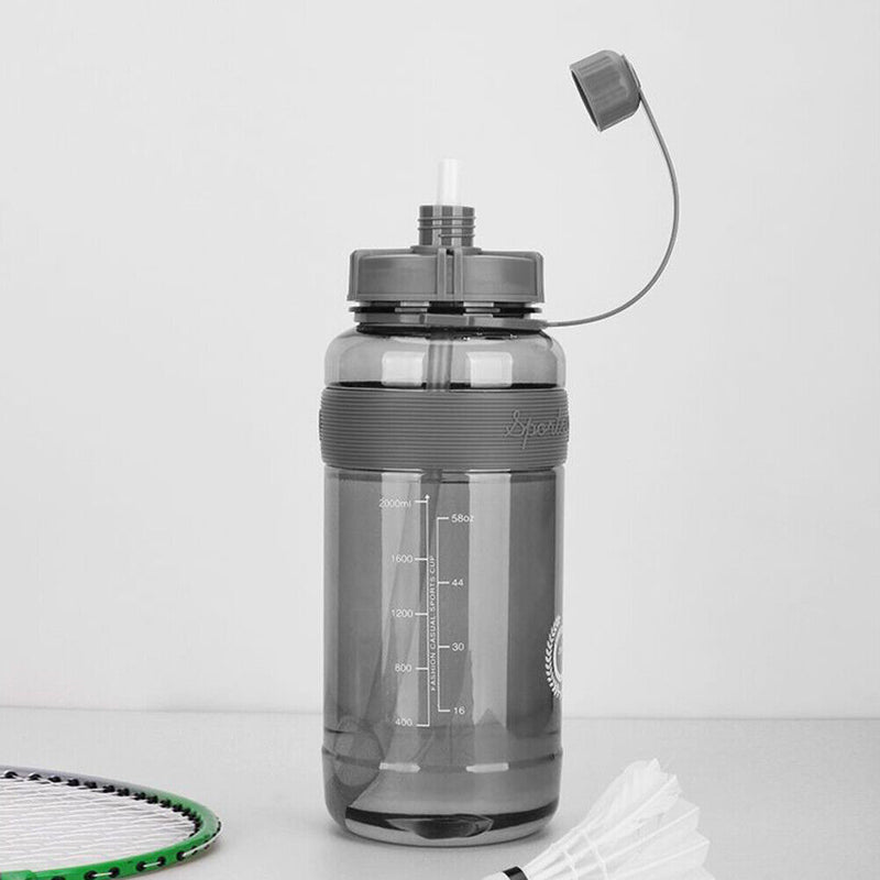 Portable Women Summer Gym Water Bottle Straw Large Capacity (Grey 2000ml)