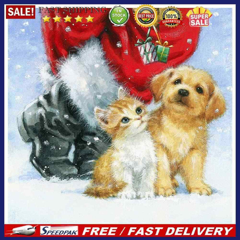 DIY Cat and Puppy Oil Paint by Numbers Kit Drawing on Canvas Pictures Home De