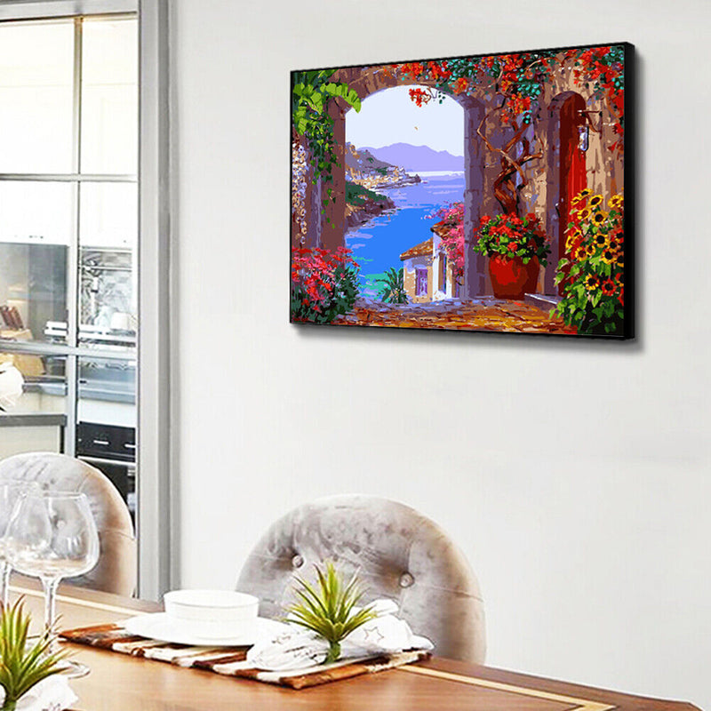 Frameless Painting By Numbers European Style Bay DIY Handmade Drawing On Canvas