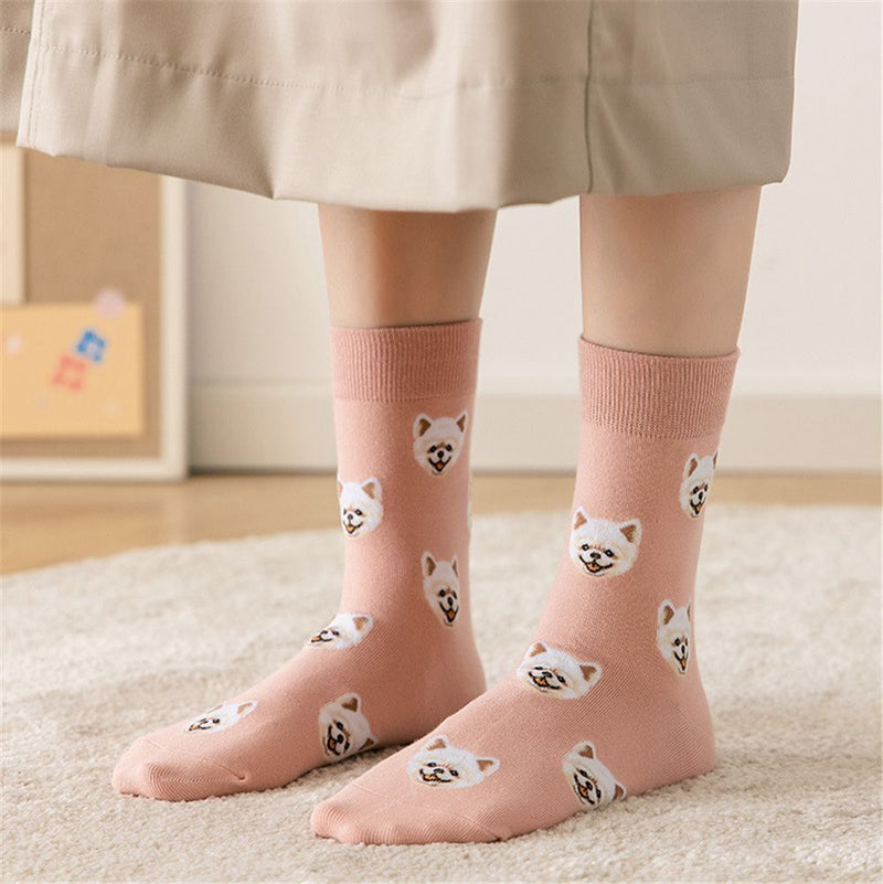 Creative Cute Cartoon Dog Cotton Socks Stockings Middle Tube Socks Female Sox