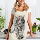 #A White Tiger Print Apron Linen Waterproof Cooking Bib Sleeveless Kitchen Oil