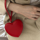 Korean Solid PU Party Wristlet Female Shoulder Handbag Love Shaped Coin Bag Tote
