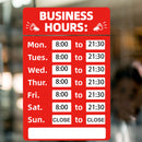 Business Hours Sign Hours of Operation Signs for Window / Door (Red)
