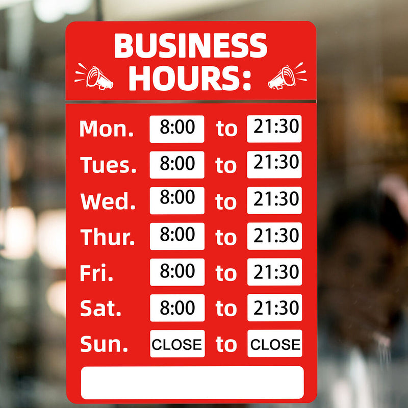 Business Hours Sign Hours of Operation Signs for Window / Door (Red)