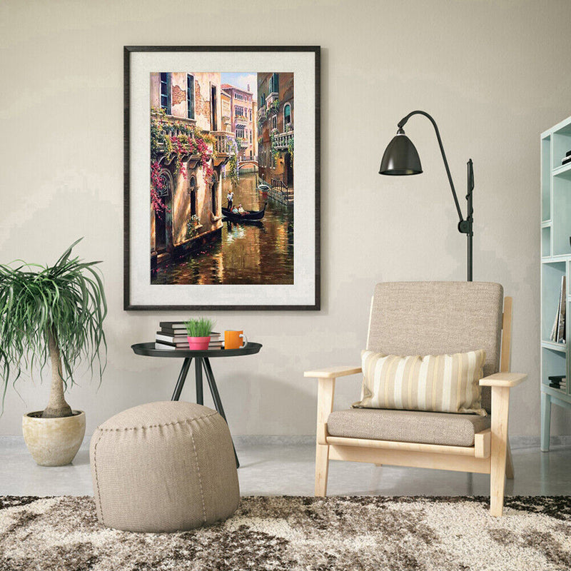 Hand Paint Painting By Numbers Kit River of The Town Oil DIY Canvas Drawing