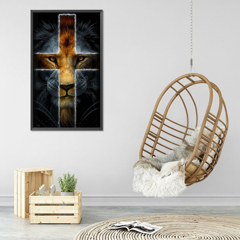 Handmade Cross Lion 5D DIY Full Round Drill Drawing Kit Diamond Painting Artwork