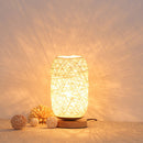 Wooden LED Table Lantern Rattan Bedroom Bedside Decor Night Lights (Beige) Newly