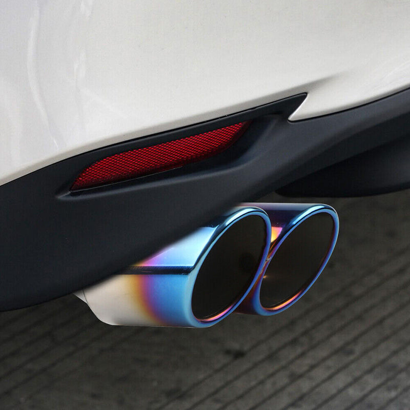 Dual Outlet Burnt Blue Car Exhaust Tip Rolled Edge Stainless Steel Auto Muffl