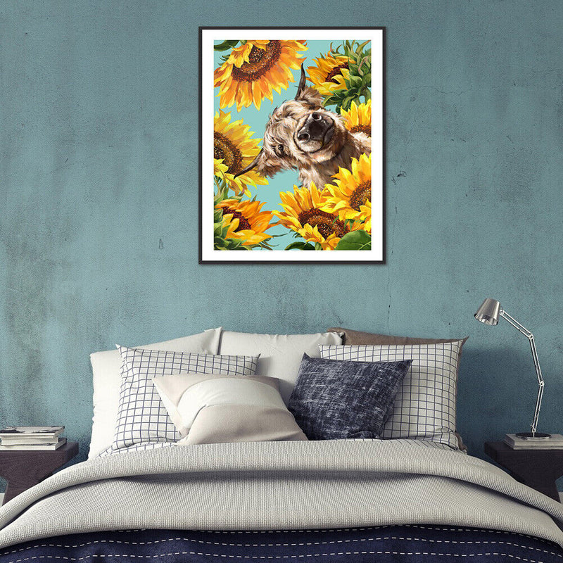 Diamond Painting Sunflower Cow Full Round Drill Picture of Rhinestone DIY Kit