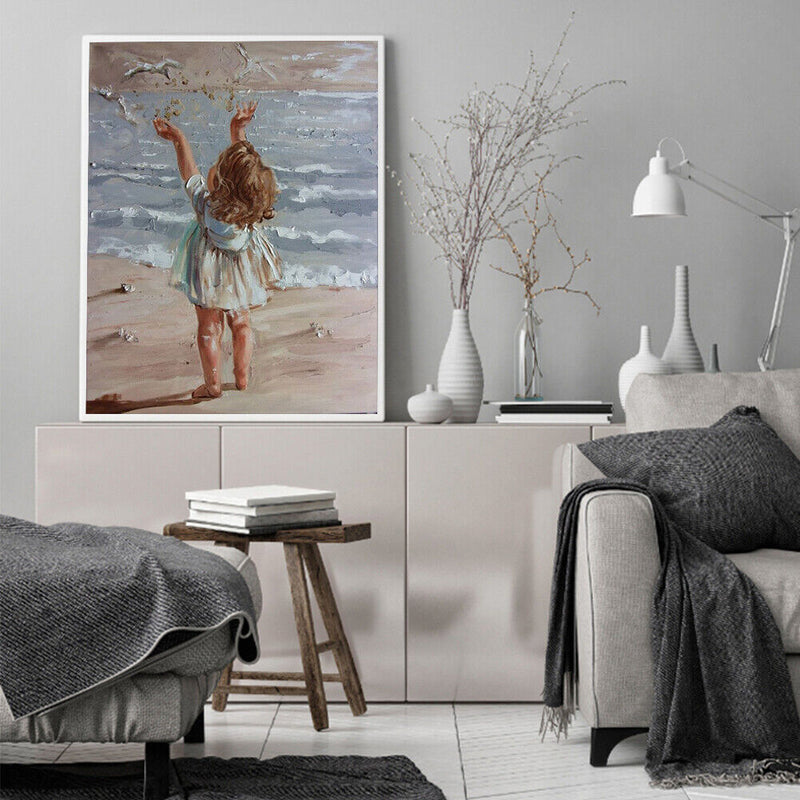 Oil Paint By Numbers Sea Girl Frameless Picture Craft Kit for Home Living Room