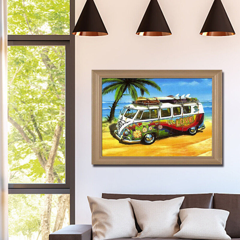 #A Bus by the Beach Diamond Painting Kits Full Square Drill Home Wall Art Decor