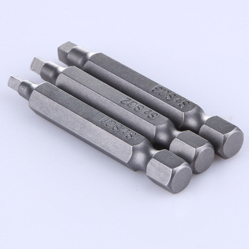 3pcs 50mm 1/4 Inch Metal Magnetic Square Head Screwdriver Bits Hand Tools