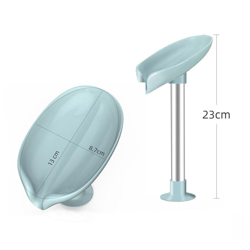 Leaf Shape Soap Box Drain Stand Suction Cup Punch-free Holder (Long Green)