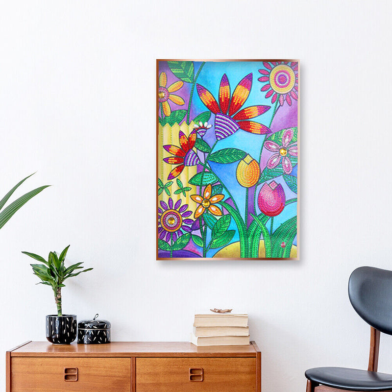 5D Rhinestone DIY Special Shaped Kit Colorful Flowers Diamond Painting