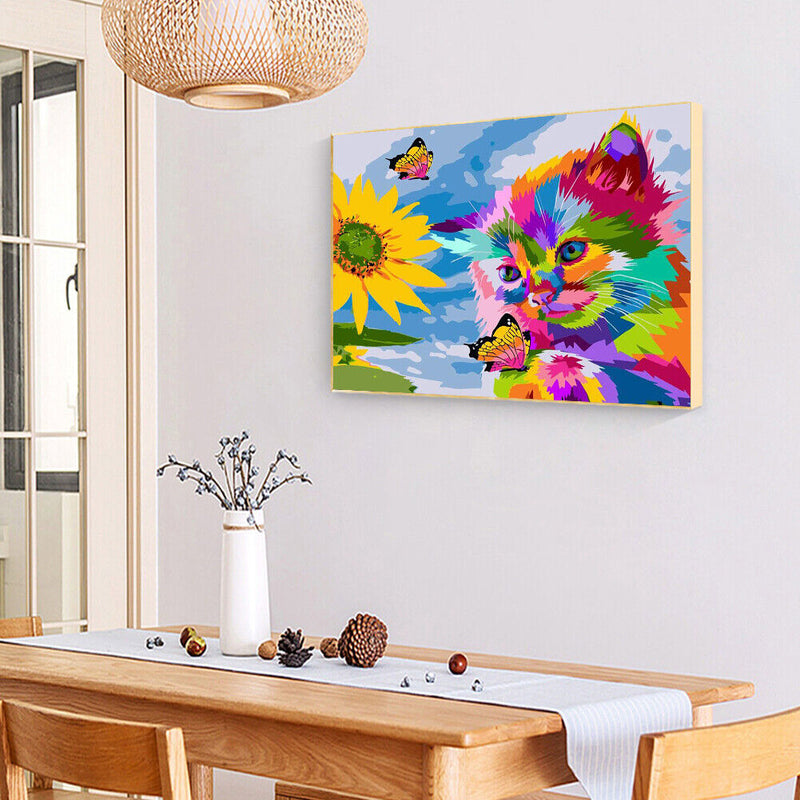 Frameless Cat Sunflower Oil Paint By Numbers DIY Handmade Drawing On Canvas Kit