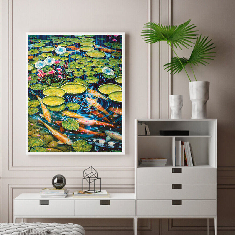 Lotus Pond Carp Oil Paint By Numbers Kit DIY Drawing Picture for Adults Hom