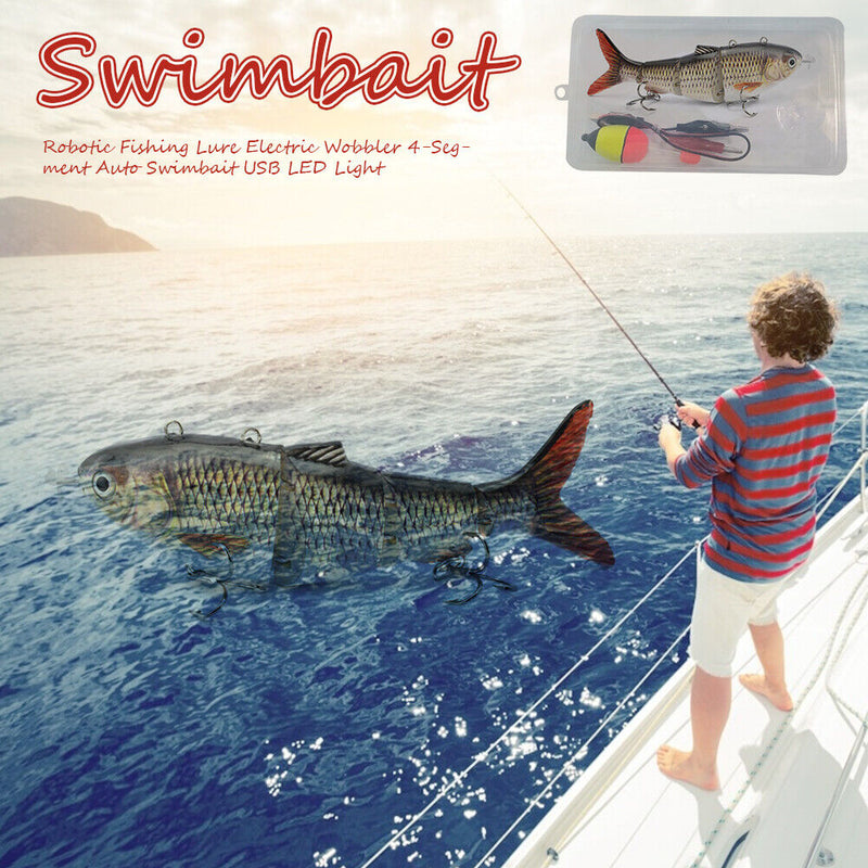 Robotic Fishing Lure Electric Wobbler 4-Segment Auto Swimbait USB (BL-379) Newly