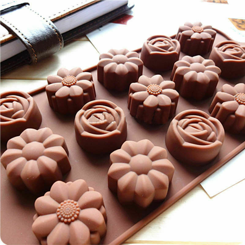 15Cavity Silicone Flower Rose Chocolate Cake Soap Mold Baking DIY Mould C0U9