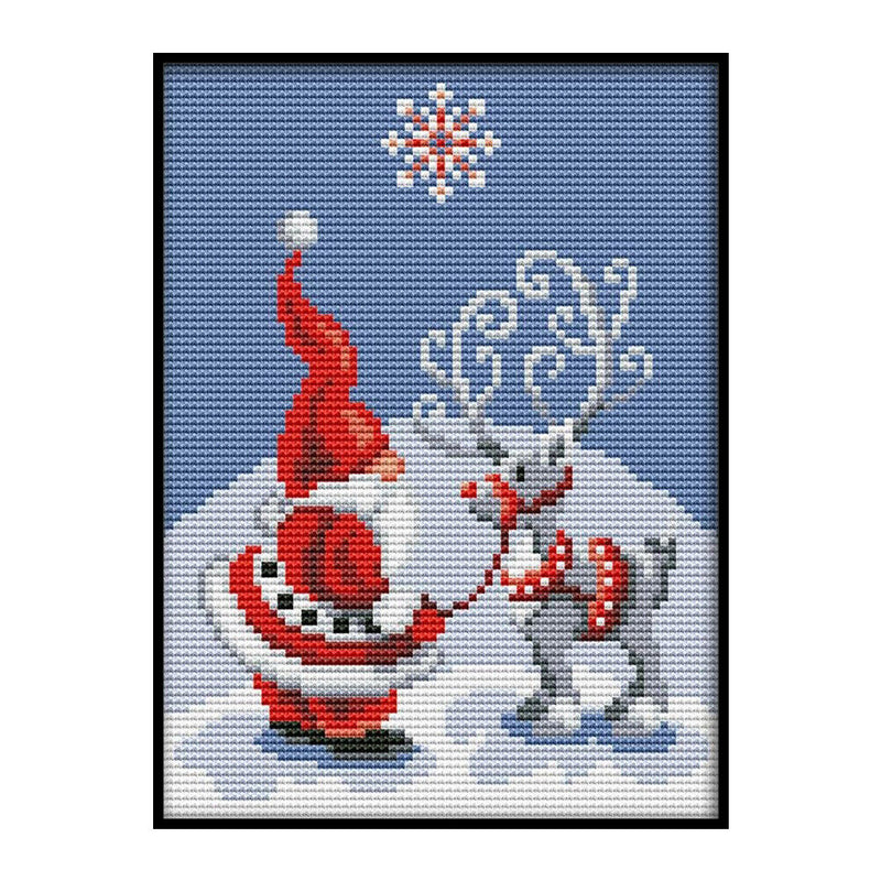 Santa and Elk 14CT Counted Embroidery DIY Full Cross Stitch Handmade Cotton Art