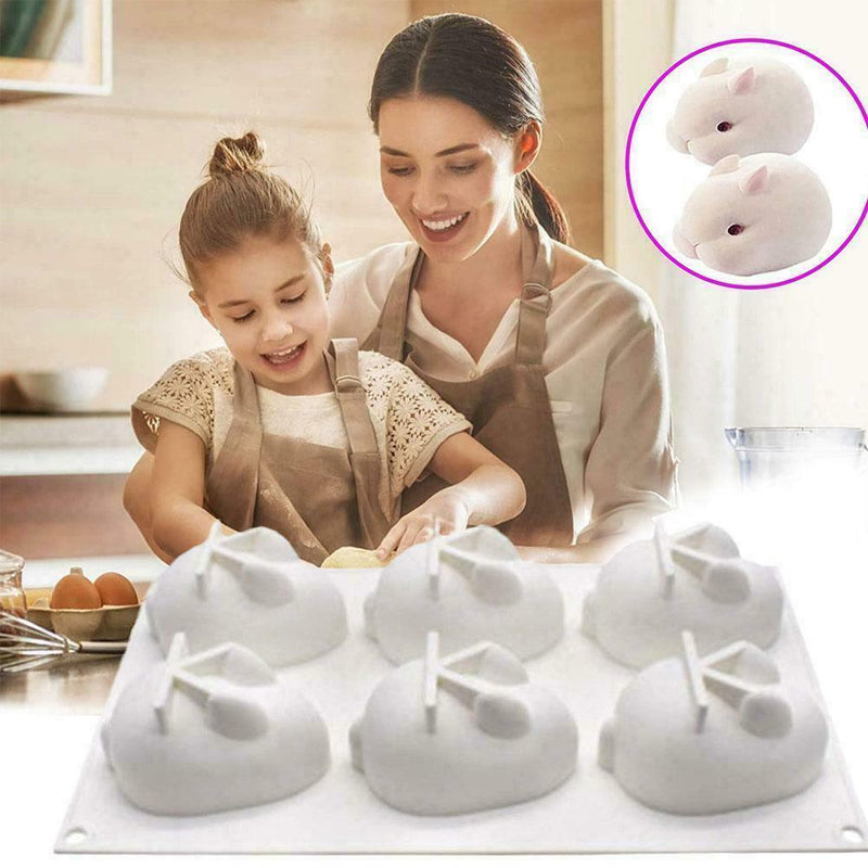 6 Grids Easter Rabbit Shape Silicone Mold Baking Soap Tools DIY Making Mold S8W6