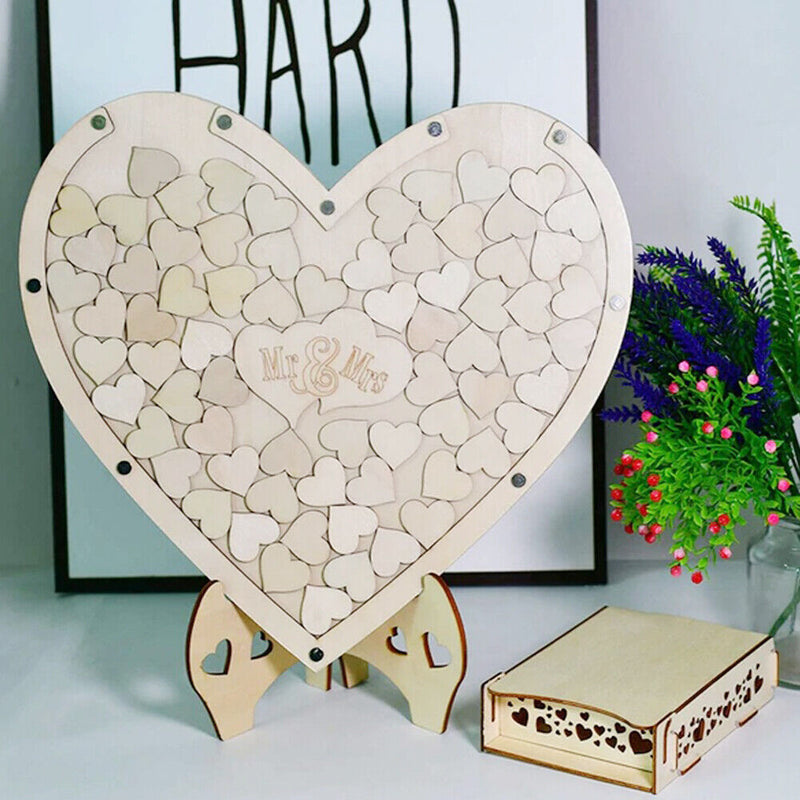 Heart Shaped Wedding Guest Book Rustic Wooden Baby Showers Party Guestbook Newly
