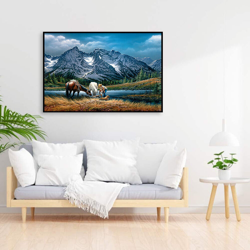 Couple Riding Horse Oil Paint By Numbers Kit Frameless Drawing Picture Decor