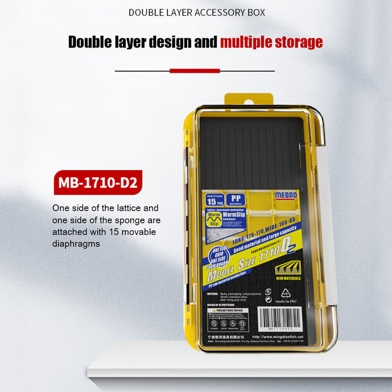 2 Layer Fishing Hook Lures Bait Box Waterproof Fishing Tackle Case (Yellow)