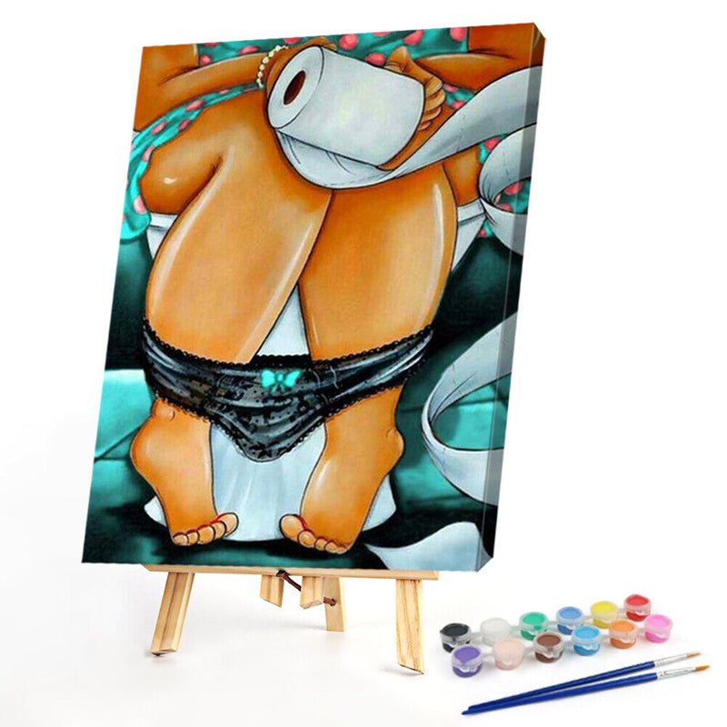 Girl on Toilet Paint By Numbers Kit DIY Frameless Art Picture On Canvas