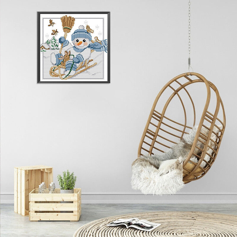 Partial Cross Stitch 11CT Sleigh Snowman Counted Embroidery DIY Wall Art Crafts
