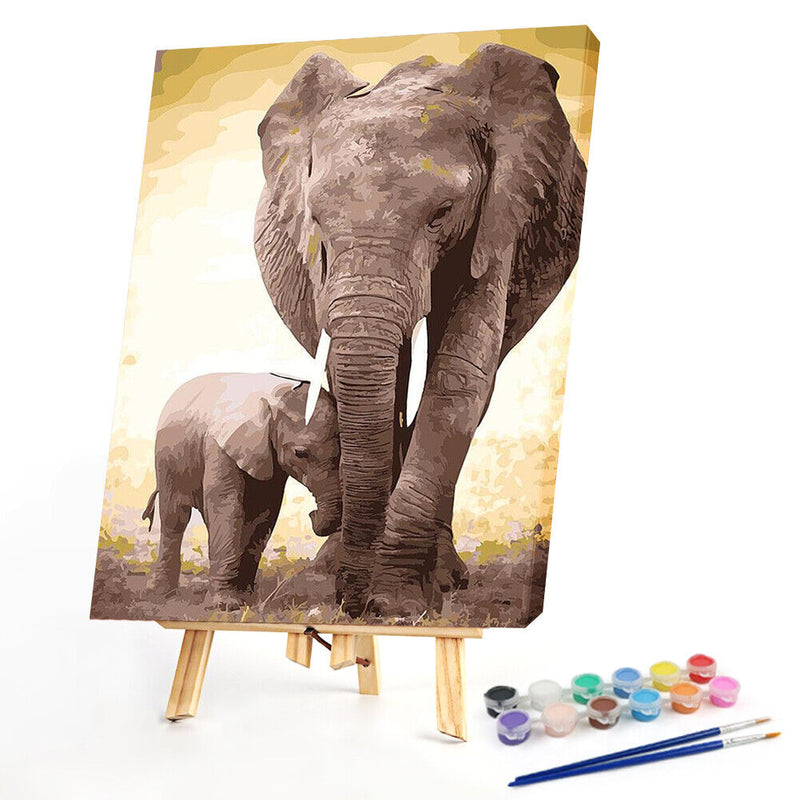 DIY Hand Painted Paint By Numbers Oil Canvas Pictures Elephant Kit for Room