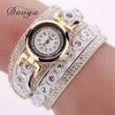 Duoya Leather Bracelet Watch Rhinestone Quartz Bracelet Watch (White)