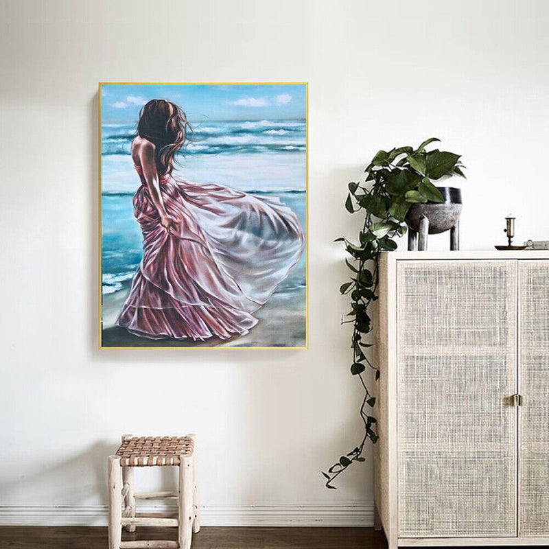 Beach Girl Back Oil Paint By Numbers DIY Canvas Wall Picture Craft Home Dec
