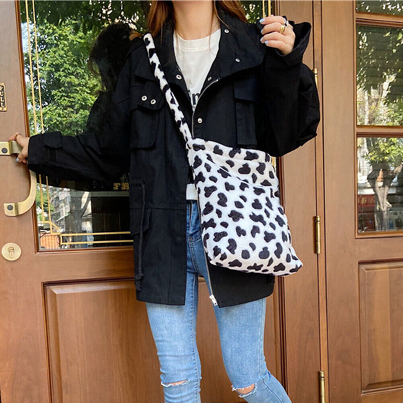 Cow Print Crossbody Bag Plush Women Fashion Big Capacity Shoulder Pouch (2)