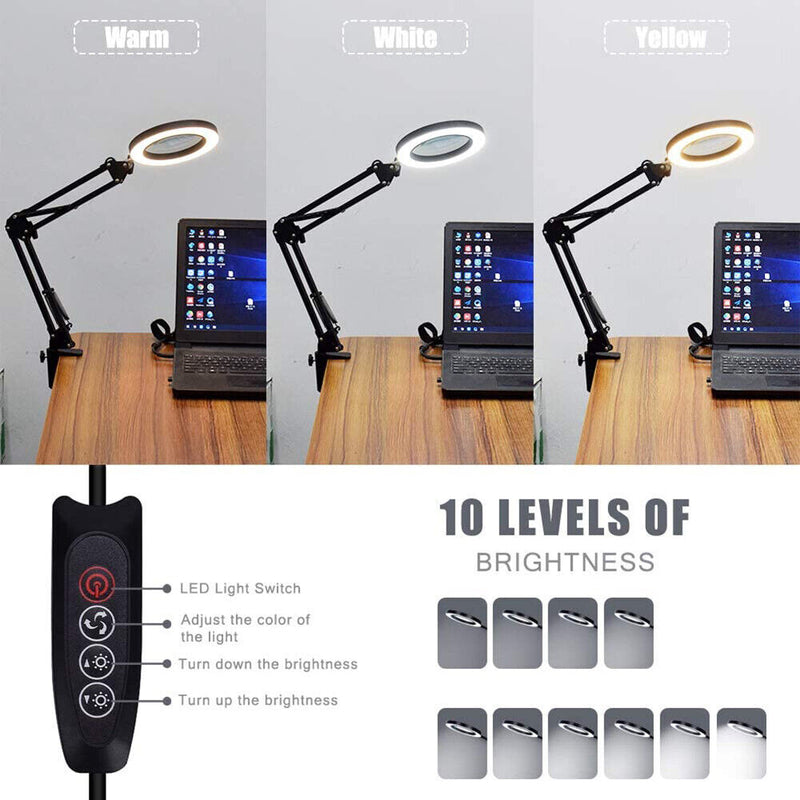 LED 8x Magnifying Glass Table Lamp Cold Clamp Light for Repairing Tattooing