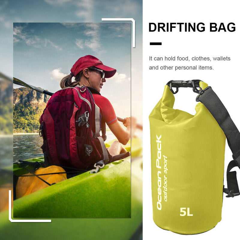 Waterproof Pouch Dry Sack for Drifting Swimming Trekking Bag (Yellow 5L)