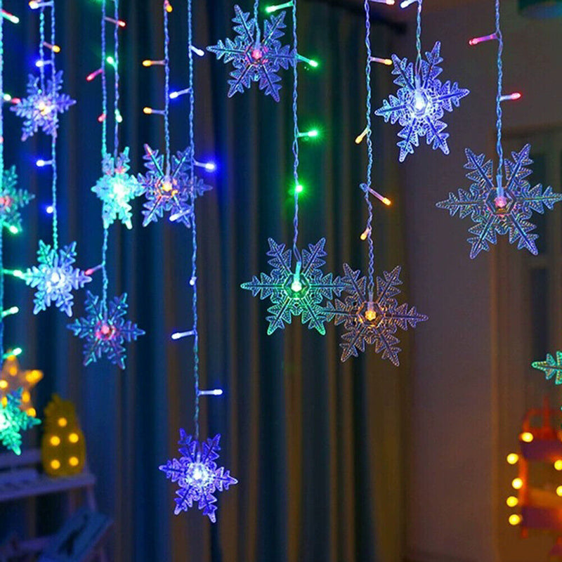 4m LED Snowflake Icicle Lamp Curtain String Lights Christmas (US Colorful)